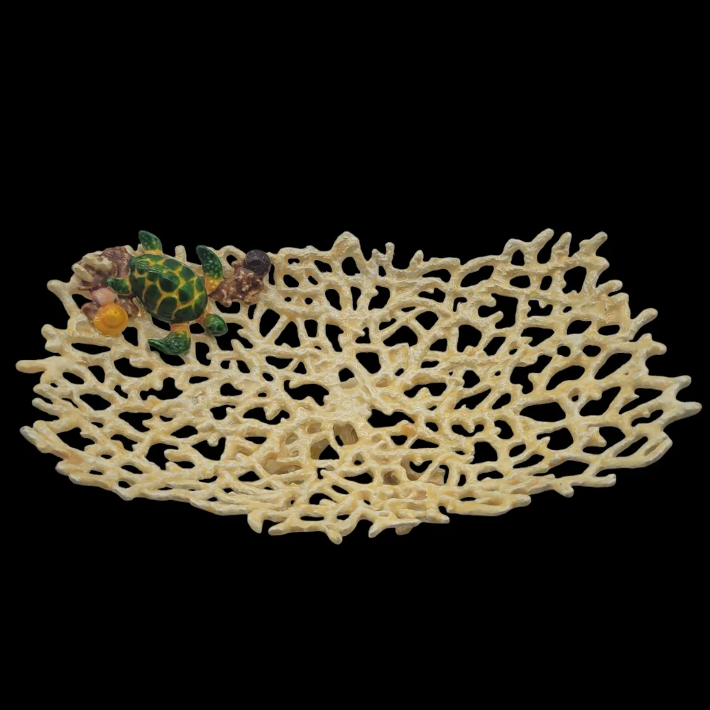 Kubla Craft - Shell Sculpture‎ & Enamel Coral Plate - Sea Turtle